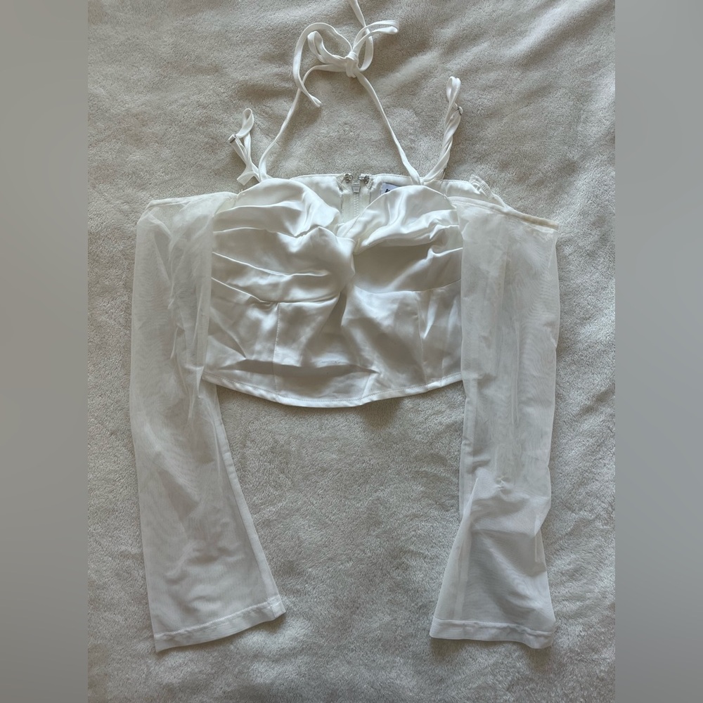 Princess Polly White Crop Top with Sheer Sleeves